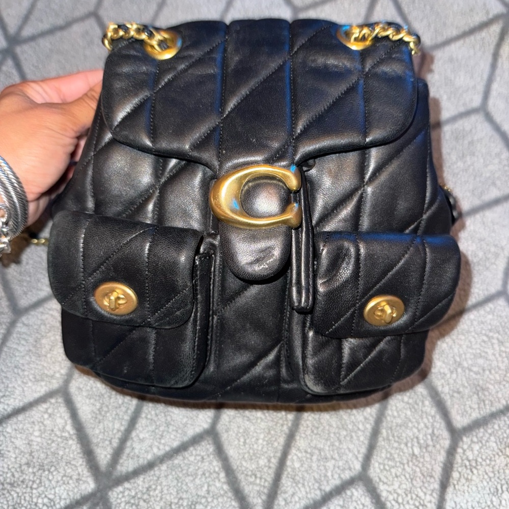 Coach Quilted Black Backpack with Gold Accents